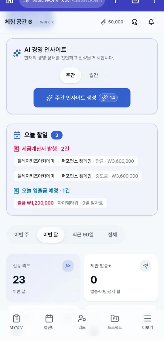 Work-X AI 경영 인사이트 — 주간·월간 자동 분석